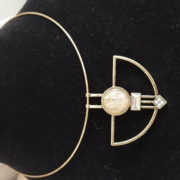 Guess gold tone green, tan stone & crystal pendant collar Choker necklace - Picture 2 of 13